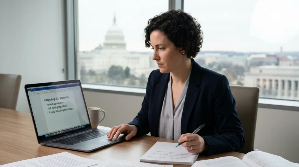 How can authors integrate keywords for maximum visibility in the D.C. market?