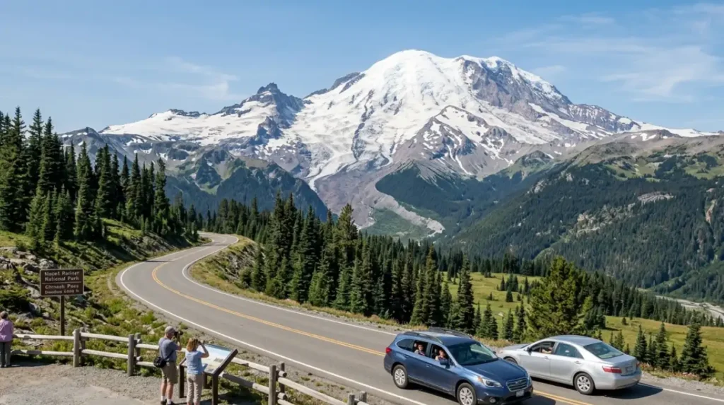 What are the main Mount Rainier scenic drive routes?