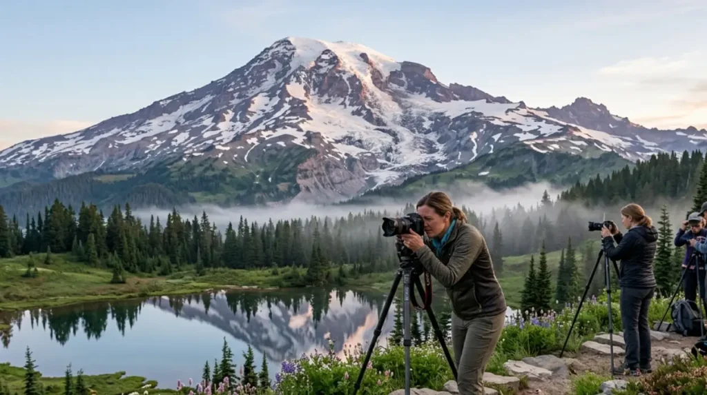 What makes Mount Rainier National Park a strong landscape photography destination?