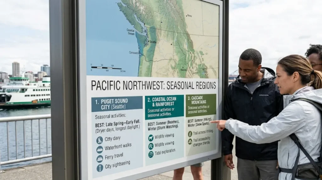 How do Seattle, the coast, and the mountains differ?