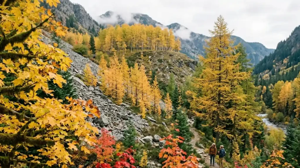 What key native tree species create Washington autumn leaf displays?