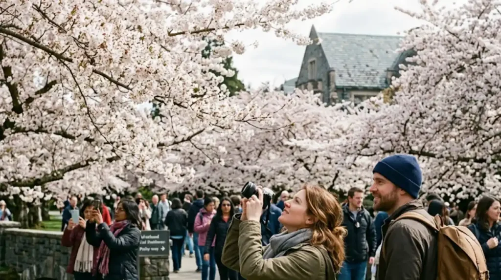 When do cherry blossoms bloom in Washington State?